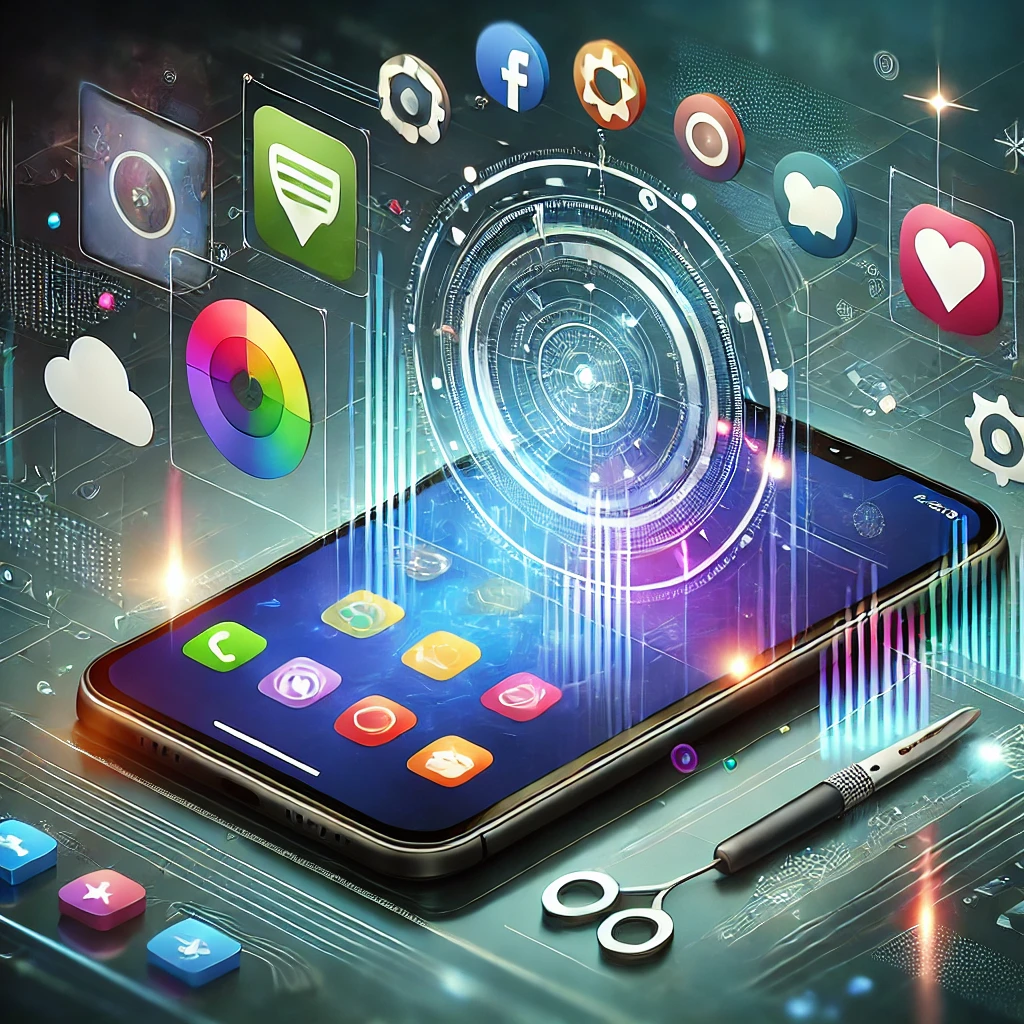 A dynamic and engaging cover image for a website article about smartphone hacks. The scene features a modern smartphone with various app icons and too